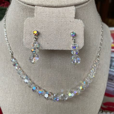 givenchy aurora borealis faceted teardrop crystals silver tone necklace|Givenchy Aurora Borealis Crystal Silver.